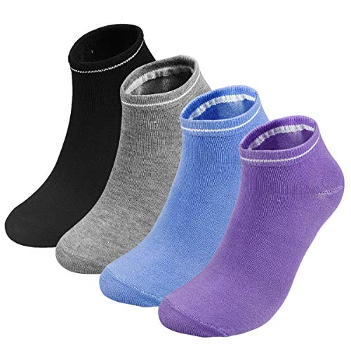 Dokpav Calcetines Pilates Yoga 4 Par Calcetines Antideslizantes de Deporte Traspirable Mujer para Yoga Pilates Barra Ballet Danza Fitness Algodon (Violeta/Azul/Gris/Negro)