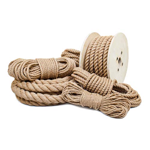 DQ-PP CUERDA DE YUTE | Longitud 5m | Grosor 30mm | Cuerda de Fibra 100% Natural Marrón | Cuerdas decorativa | Decoracion de bricolaje | Macramé | Accesorios de Jardin