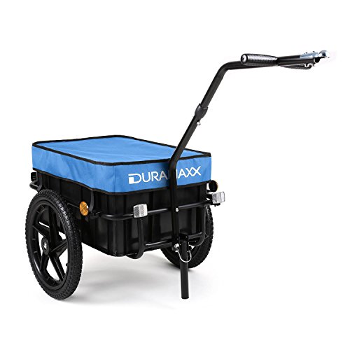 DURAMAXX Big-Mike - Remolque para Bicicleta, Carro, Caja de 70L, Carga máx 40 kg, Enganche esférico para Bicicletas de 26''- 28'', Estructura de Acero recubierta de Pintura en Polvo, Azul