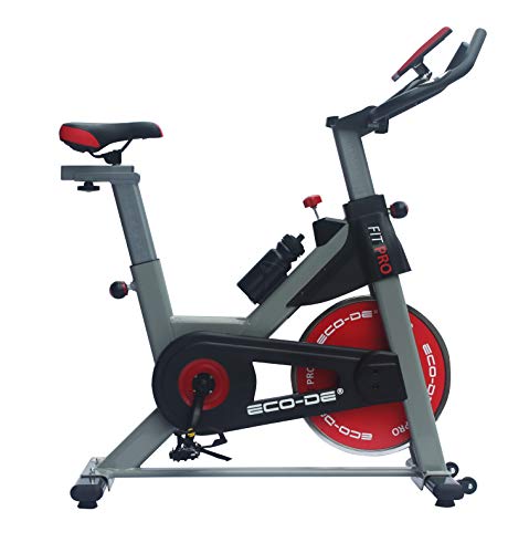 ECO-DE Bicicleta Spinning Fit Pro. Uso semiprofesional con pulsómetro, Pantalla LCD y Resistencia Variable. Estabilizadores. Completamente Regulable.Rueda de inercia de 20kgrs