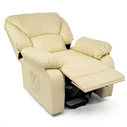 ECODE Sillón de Masaje Relax Elevador Levantapersonas Chamonix, Reclinación Eléctrica 160º, Función Calor, Programas Auto, Vibro Ondulación, A++, ECO-8590UP B (Beige)