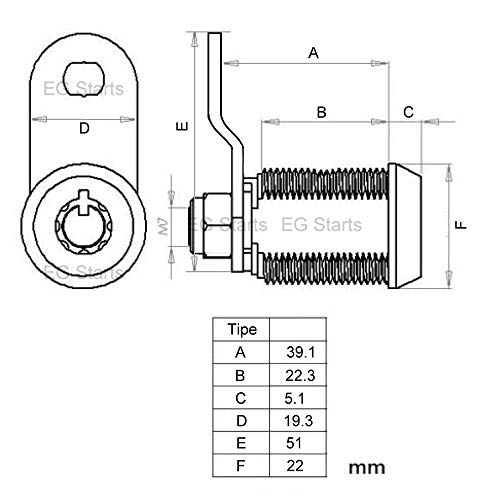 EG STARTS 5X Arcade Machine Cash Door Caja de Herramientas Tubular CAM Lock Cabinet Door Atom Lock 5 Same Keys Arcade Games Kit Piezas (Largo & Bloqueo)