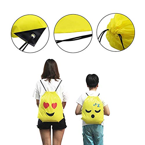 Emoji Bolsas de Cuerdas,TANGGER 10 Piezas Bolsa de gimnasio Emoji para niños Bolsas de fiesta de cumpleaños Bolsa de regalo Artículos de fiesta Regalo de Navidad