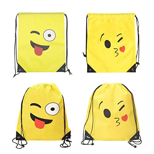 Emoji Bolsas de Cuerdas,TANGGER 10 Piezas Bolsa de gimnasio Emoji para niños Bolsas de fiesta de cumpleaños Bolsa de regalo Artículos de fiesta Regalo de Navidad