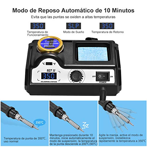 Estación de Soldadura,Preciva 60W 90-480℃ Kit del Soldador Eléctrico Profesional con Pantalla Led digital,5 PCS Punta soldador, 0.8 mm Alambre de soldadura sin plomo