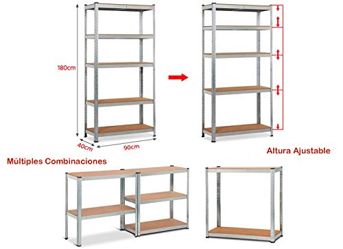 Estantería Metálica Galvanizada 875kg 5 Baldas Medidas 180 x 90 x 40cm Garaje