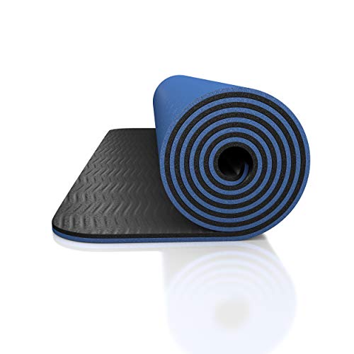 Esterilla de yoga profesional Hegg, acolchada y antideslizante, esterilla de gimnasia para yoga, pilates, deportes, gimnasia y entrenamiento, azul y negro