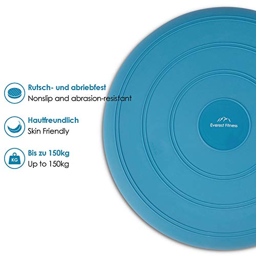 EVEREST FITNESS Disco vestibular, Lleno de Aire, Ø 33 cm, Negro, Incluye Bomba de Aire - cojín de Balance, cojín de Equilibrio, Cojines de Disco, Cojines de Entrenamiento y Estado físico