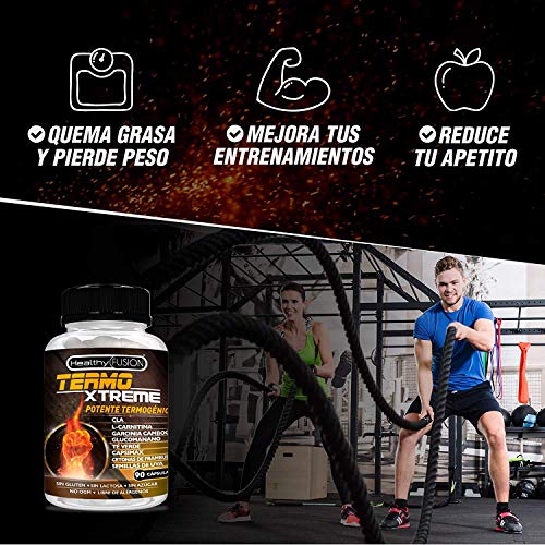 Exclusivo Termogénico y Adelgazante Con Potente Acción Quemagrasas | Garcinia Cambogia + L-Carnitina + CLA + Glucomanano + Te Verde | Estimula el Metabolismo | Reduce el Apetito | 90 cápsulas.