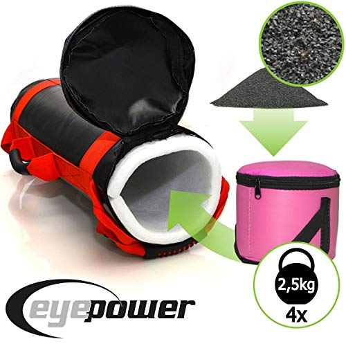 EYEPOWER 2,5-10kg Power Bag 17x45cm Saco de Arena para Entrenamiento con Pesa Rojo