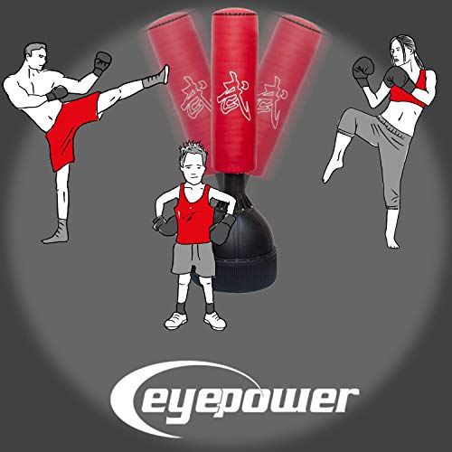 EYEPOWER Saco de Boxeo con Base de Pie | Saco de Suelo para Adultos 160 cm de Alto | Deporte Artes Marciales Kick Boxing Entrenamiento puñetazos Patadas | Negro Rojo