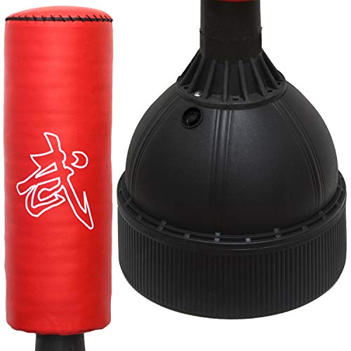 EYEPOWER Saco de Boxeo con Base de Pie | Saco de Suelo para Adultos 160 cm de Alto | Deporte Artes Marciales Kick Boxing Entrenamiento puñetazos Patadas | Negro Rojo