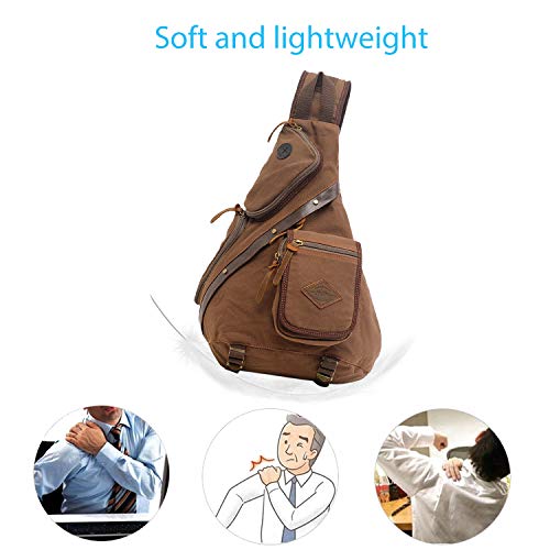 FANDARE Unisexo Bolsa de Pecho Hombres Bolso de Hombro Bolso Messenger Bolso Bandolera, para Deportes, Gimnasio, Viajes, excursiones,Senderismo,Acampada Lona Marrón