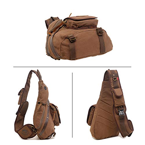 FANDARE Unisexo Bolsa de Pecho Hombres Bolso de Hombro Bolso Messenger Bolso Bandolera, para Deportes, Gimnasio, Viajes, excursiones,Senderismo,Acampada Lona Marrón