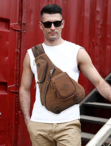 FANDARE Unisexo Bolsa de Pecho Hombres Bolso de Hombro Bolso Messenger Bolso Bandolera, para Deportes, Gimnasio, Viajes, excursiones,Senderismo,Acampada Lona Marrón