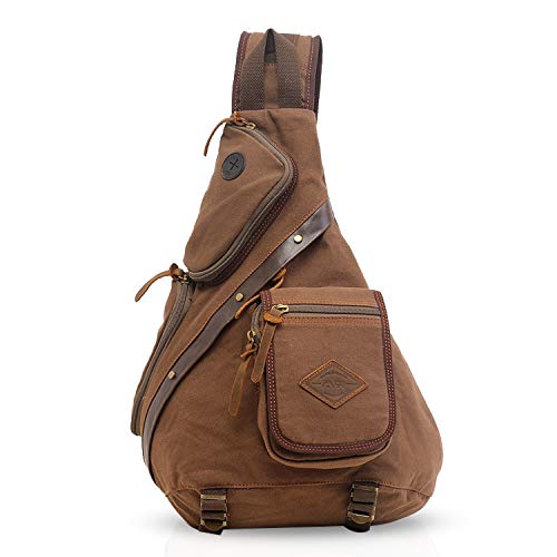 FANDARE Unisexo Bolsa de Pecho Hombres Bolso de Hombro Bolso Messenger Bolso Bandolera, para Deportes, Gimnasio, Viajes, excursiones,Senderismo,Acampada Lona Marrón