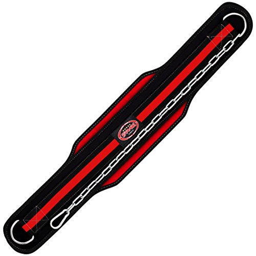 FARABI Nyo - Cinturón para Levantamiento de Pesas con Cadena de Acero para Colgar, Color Negro y Rojo