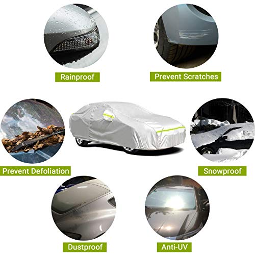 Favoto Cubierta de Coche Impermeable Funda de Coche Exterior Anti-UV Transpirable Resistente al Polvo Lluvia Rasguño Nieve al Aire Libre 490x190x150cm Plata