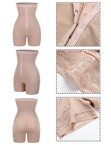 FeelinGirl Mujer Shapewear Modeladora Faja Reductora Adelgazantes Bodysuit de Cintura con Pierna Largo Dobladillo de Encaje Beige Cintura 96-102cm(3XL/Talla 48)