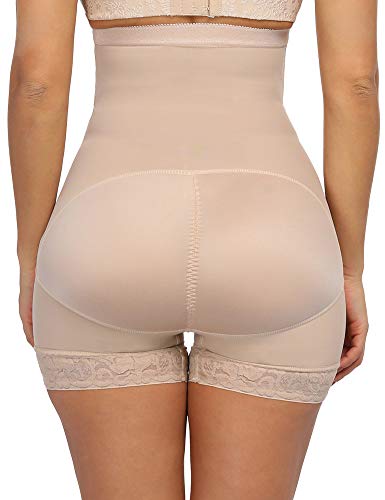 FeelinGirl Mujer Shapewear Modeladora Faja Reductora Adelgazantes Bodysuit de Cintura con Pierna Largo Dobladillo de Encaje Beige Cintura 96-102cm(3XL/Talla 48)