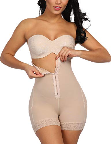 FeelinGirl Mujer Shapewear Modeladora Faja Reductora Adelgazantes Bodysuit de Cintura con Pierna Largo Dobladillo de Encaje Beige Cintura 96-102cm(3XL/Talla 48)