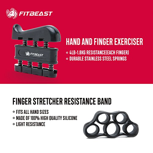 FitBeast Kit de Entrenamiento para Ejercitar el Agarre – Paquete de 5 Piezas, Pinzas para Manos Ajustables, Ejercicio para Dedos, para Estirar los Dedos, Anillo para Entrenar y Pelota Anti Estrés