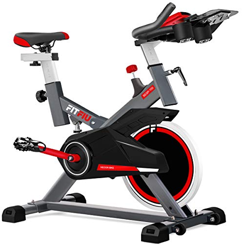 FITFIU BESP-100 - Bicicleta Spinning Indoor resistencia regulable con disco inercia 16kg, Bici Entrenamiento Fitness con sillín ajustable, Pulsómetro y pantalla LCD