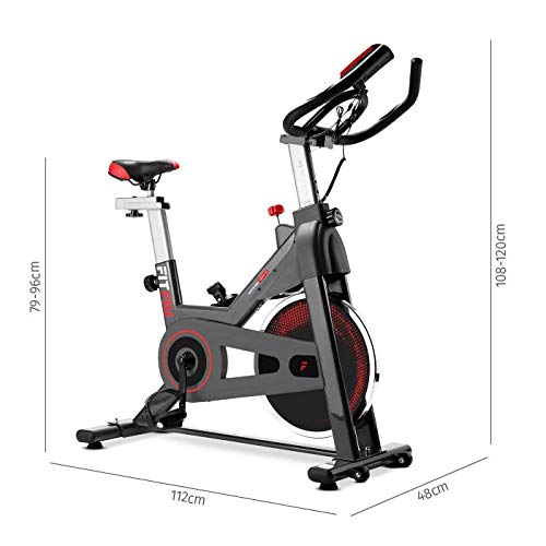 FITFIU BESP-70 - Bicicleta Estática Spinning con disco inercia 13kg, pantalla LCD y Pulsómetro, Bici Entrenamineto Fitness indoor con sillín ajustable