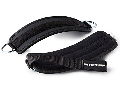 Fitgriff® Tobillera para Polea (Acolchado)- 2 Piezas Correas Tobillos Gym Cable Maquinas, Gimnasio, Fitness - Mujeres y Hombres - Black