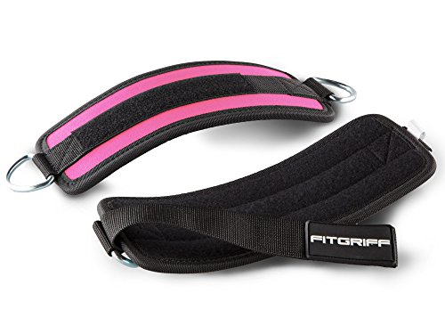 Fitgriff® Tobillera para Polea (Acolchado)- 2 Piezas Correas Tobillos Gym Cable Maquinas, Gimnasio, Fitness - Mujeres y Hombres - Pink