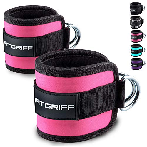 Fitgriff® Tobillera para Polea (Acolchado)- 2 Piezas Correas Tobillos Gym Cable Maquinas, Gimnasio, Fitness - Mujeres y Hombres - Pink