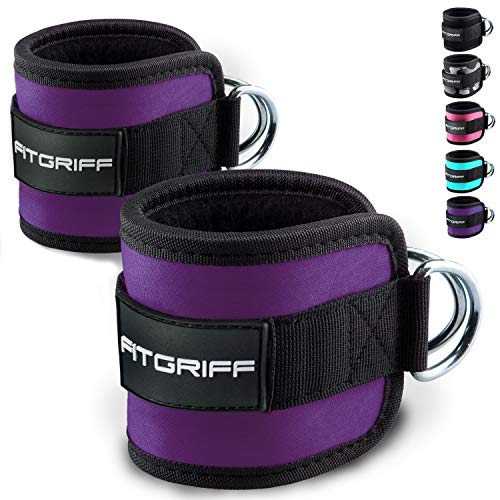 Fitgriff® Tobillera para Polea (Acolchado)- 2 Piezas Correas Tobillos Gym Cable Maquinas, Gimnasio, Fitness - Mujeres y Hombres - Purple