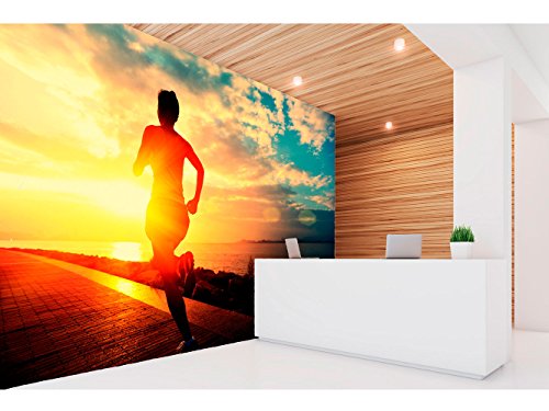 Fotomural Vinilo Pared Gimnasios Rúnning Puesta de Sol | Fotomural para Paredes | Mural | Vinilo Decorativo | Varias Medidas 200 x 150 cm | Decoración comedores, Salones, Habitaciones.