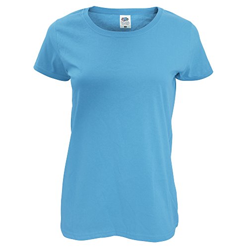 Fruit of the Loom - Camiseta de Manga Corta Ajustada Modelo Lady-Fit Original para Mujer (Mediana (M)) (Azul Celeste)