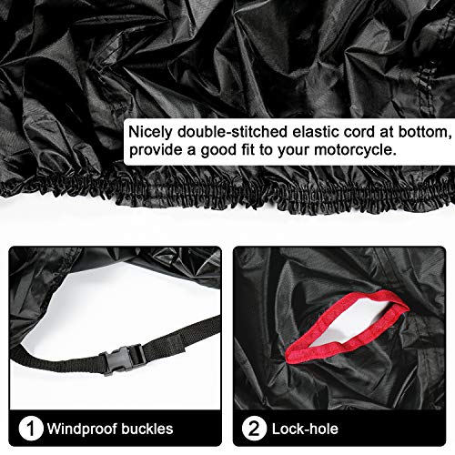 Funda para Moto EZfull 210D Oxford Funda Protector Cubierta de la Moto Impermeable A Prueba de UV Agujeros de Bloqueo 245 x 125 x 105 cm con Cubierta contra Viento Bolsa de Almacenaje, Negro