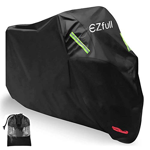 Funda para Moto EZfull 210D Oxford Funda Protector Cubierta de la Moto Impermeable A Prueba de UV Agujeros de Bloqueo 245 x 125 x 105 cm con Cubierta contra Viento Bolsa de Almacenaje, Negro