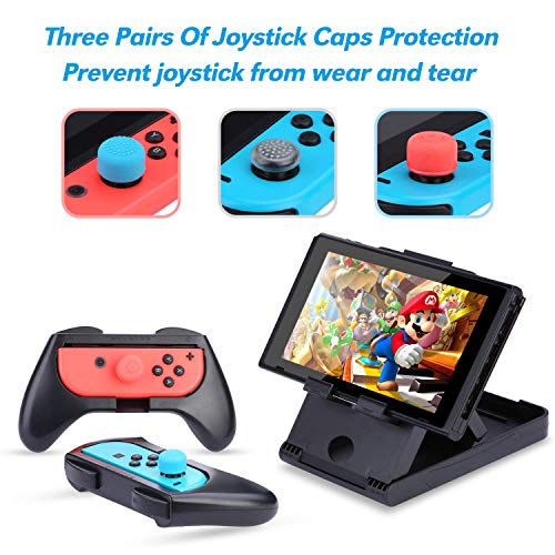 Funda para Nintendo Switch, HEYSTOP 11 en 1 Nintendo Switch Estuche portátil Incluye 2 Joy-Con Grips para Nintendo Switch, PlayStand ajustable, Protector de Pantalla con 6 Tapas de Agarre para Pulgar