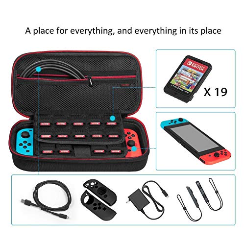 Funda para Nintendo Switch – Younik Versión mejorada Viaje rígida Case con más Espacio de almacenamiento para 19 Juegos, oficial adaptador de AC y otros accesorios Nintendo Switch