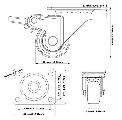 GBL - 4 Ruedas para Muebles + Tornillos 200KG | 50mm Ruedas Giratorias, Rueda Pivotantes, Ruedas Con Freno Industrial Con Placa de Montaje