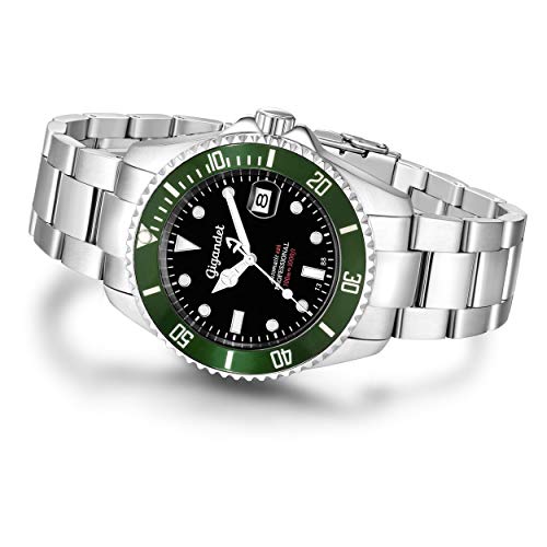 Gigandet Reloj de Hombre Automático Sea Ground Reloj de Buceo Analógico Correa de Acero Negro Verde G2-005