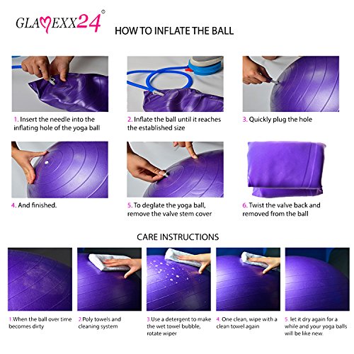 Glamexx24 Suave Pezi Swiss Pelota de Dick Anti Burst Asiento Pelota de Gimnasia Fitness Balón de Bomba, Pelota Carcasa, Obstrucción Solapas, Mini Pilates Yoga Ball