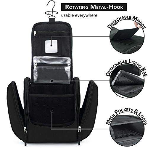 GO!elements® Bolsa de Aseo para Colgar Hombres y Mujeres | Neceser cosmético Hombre Grande Mujer para Maletas y Equipaje de Mano | Neceser de Viaje, Color:Negro