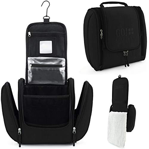 GO!elements® Bolsa de Aseo para Colgar Hombres y Mujeres | Neceser cosmético Hombre Grande Mujer para Maletas y Equipaje de Mano | Neceser de Viaje, Color:Negro