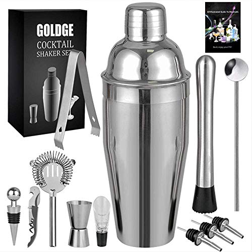 GOLDGE Coctelera para Cócteles, 12Pcs Profesional Barman Cocteleria 750ml Juego de Herramientas de Barra de Acero Inoxidable Ideal para Bar, Hogar Mezclar Bebidas