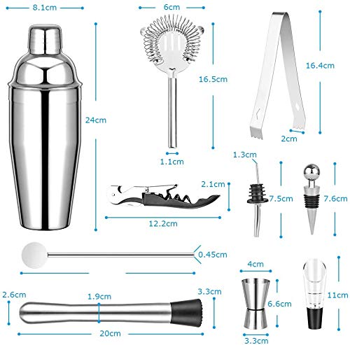 GOLDGE Coctelera para Cócteles, 12Pcs Profesional Barman Cocteleria 750ml Juego de Herramientas de Barra de Acero Inoxidable Ideal para Bar, Hogar Mezclar Bebidas