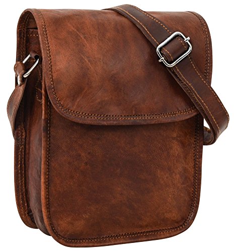 Gusti Cuero nature Garan Bolso Bandolera Auténtico Tablet 7,9" Universidad Trabajo Tiempo Libre Vintage Retro Mujer Piel de Cabra Marrón K66b