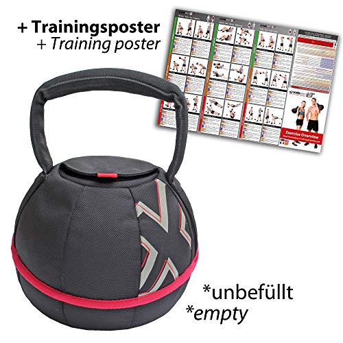 GYMBOX® Bolsa de Arena/Pesas Rusas/Kettlebell/Fitness Bag/Power Bag | Entrenamiento Muscular/Funcional/de Pesas Libres | Puede Estar llenado con Arena | Negro, 12 kg | vacío