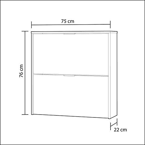 Habitdesign 007873O - Zapatero 2 Puertas, Mueble Zapatero Estrecho Acabado en Color Blanco, Medidas: 75 cm (Largo) x 76 cm (Alto) x 22 cm (Fondo)