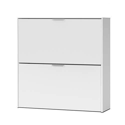 Habitdesign 007873O - Zapatero 2 Puertas, Mueble Zapatero Estrecho Acabado en Color Blanco, Medidas: 75 cm (Largo) x 76 cm (Alto) x 22 cm (Fondo)