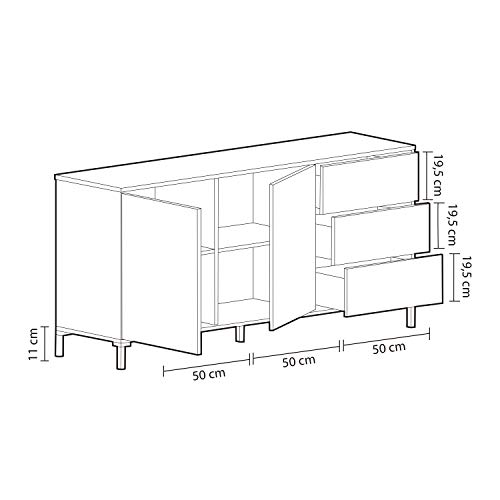 Habitdesign 016623F - Mueble aparador, Modelo Brooklyn, Melamina, Roble Canadian y Blanco Artik, Medidas: 154 cm (Ancho) x 74 cm (Alto) x 41 cm (Fondo)